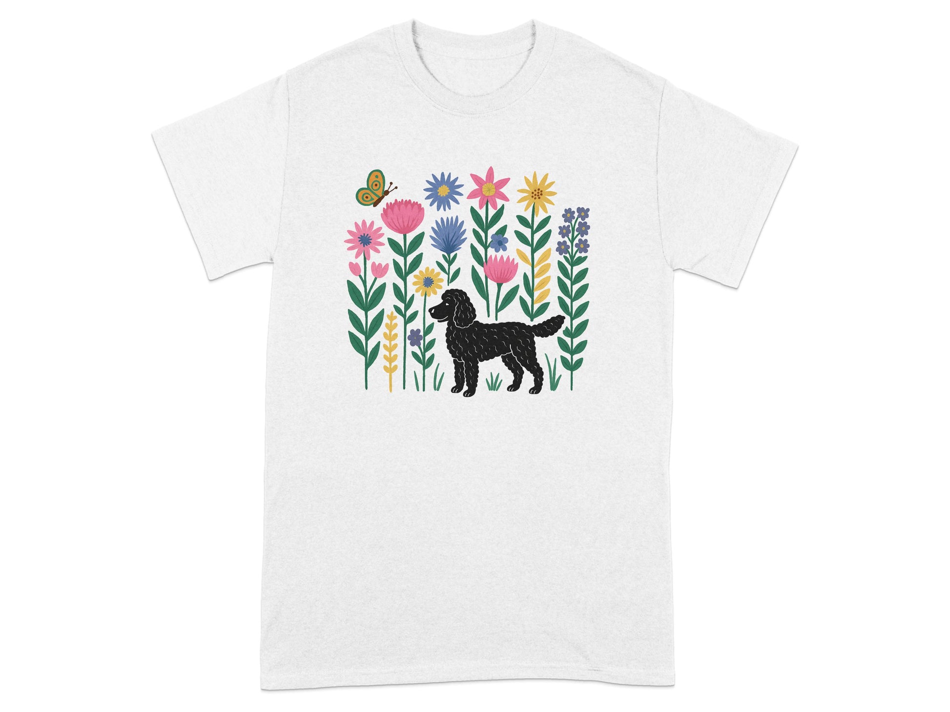 Dog and Floral Print White T-Shirt Product Type