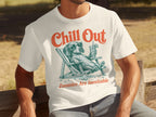 Dachshund in sunglasses relaxing in a chair with a drink, text "Chill Out" and "Zoomies Are Inevitable".
