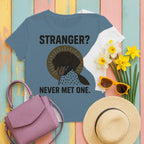 German Shorthaired Pointer Never Met a Stranger Tee styled flat lay on Steel Blue