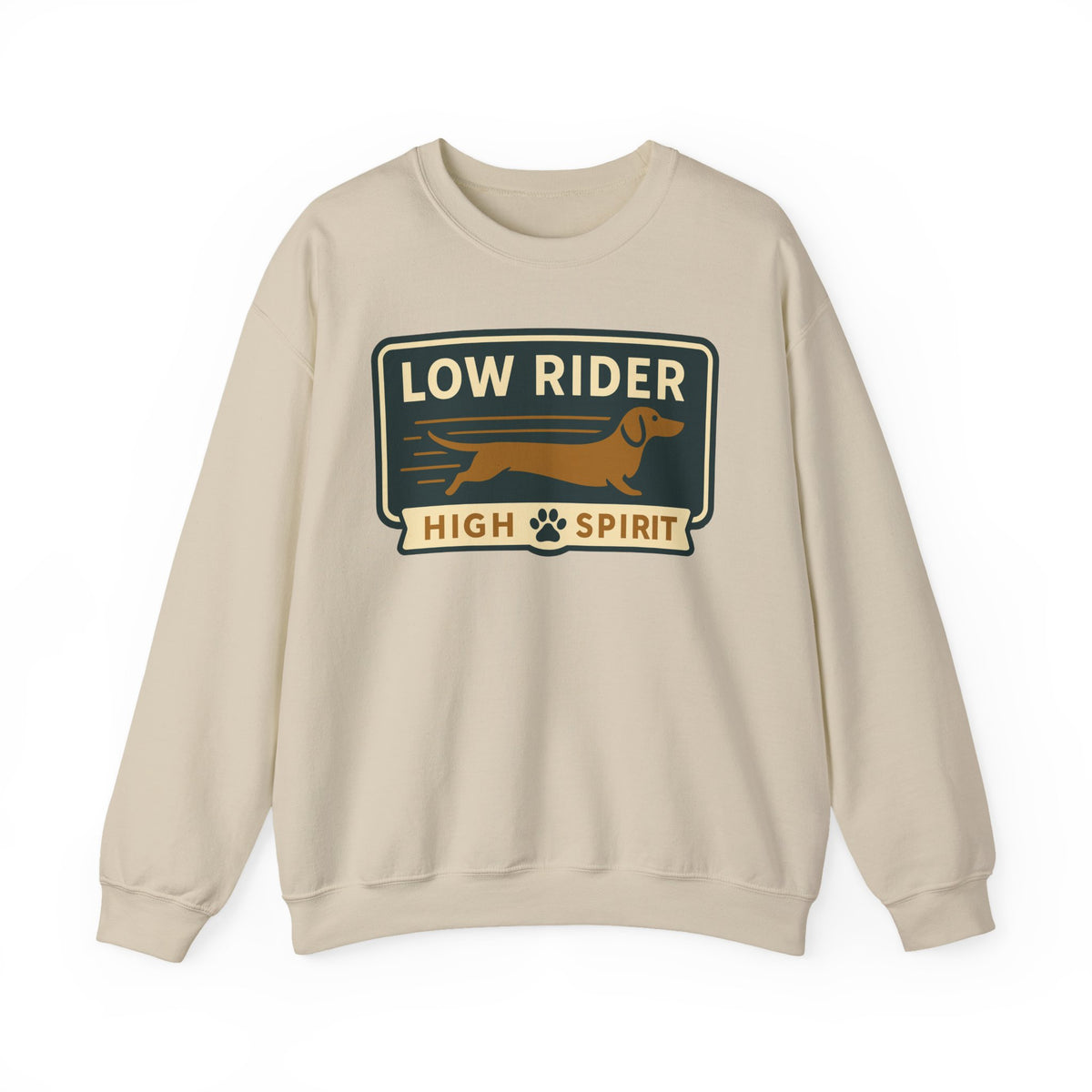 Dachshund Low Rider, High Spirit Sweatshirt in Sand