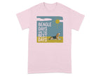 Pink t-shirt with beagle, sun, and text: BEAGLE DAYS ARE THE BEST DAYS.
