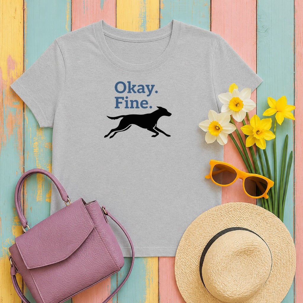 Okay Fine Running Dog Silhouette Fun Pet Lover T-Shirt in Sport Grey