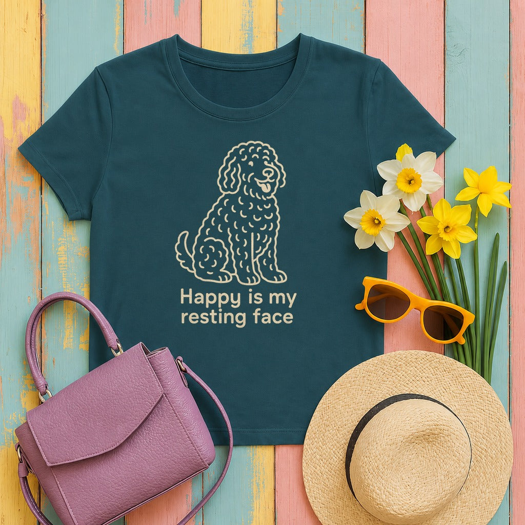 Barbet Happy Is My Resting Face Tee in Heather Deep Teal