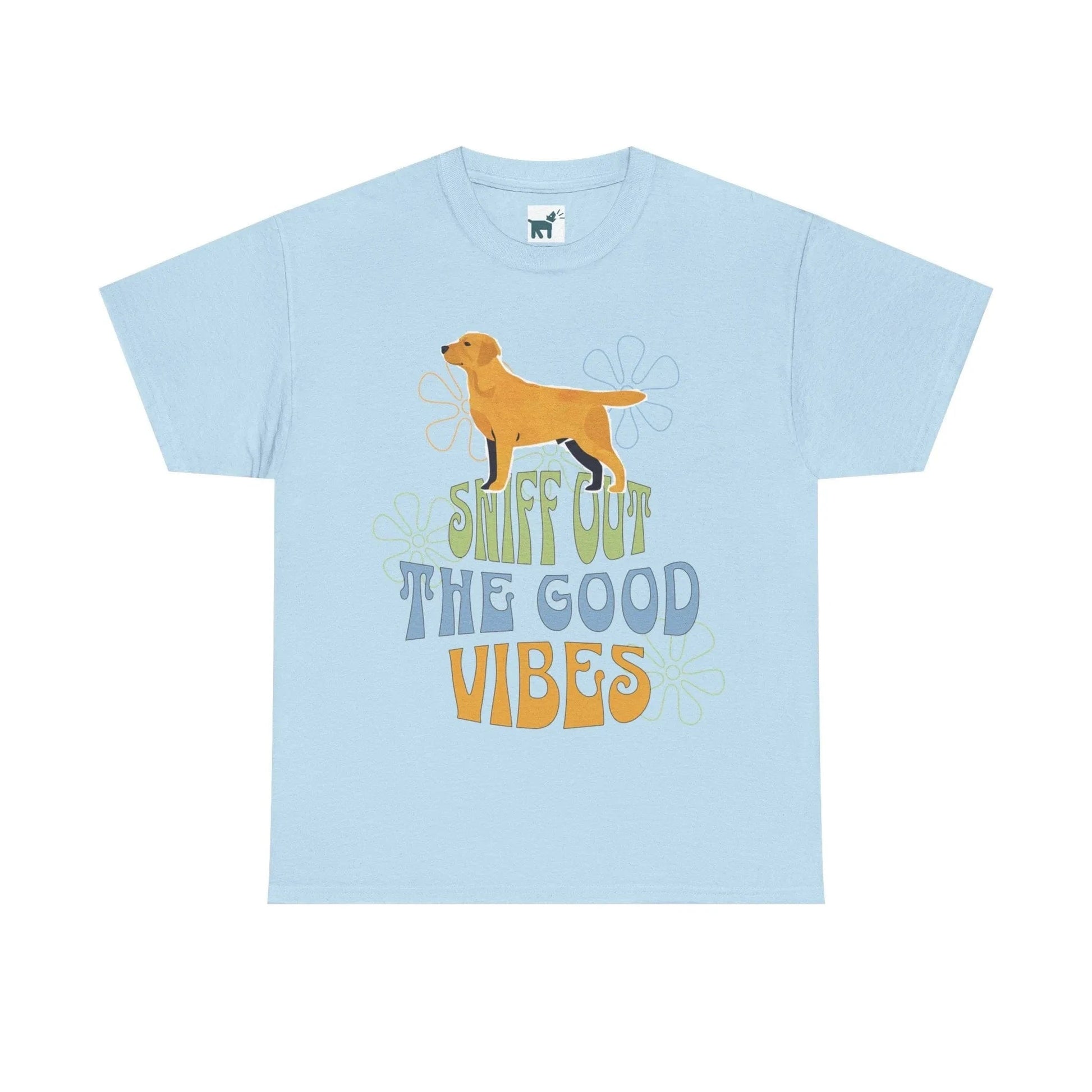 Sniff out the Good Vibes Yellow Lab T Shirt Light Blue T-shirt