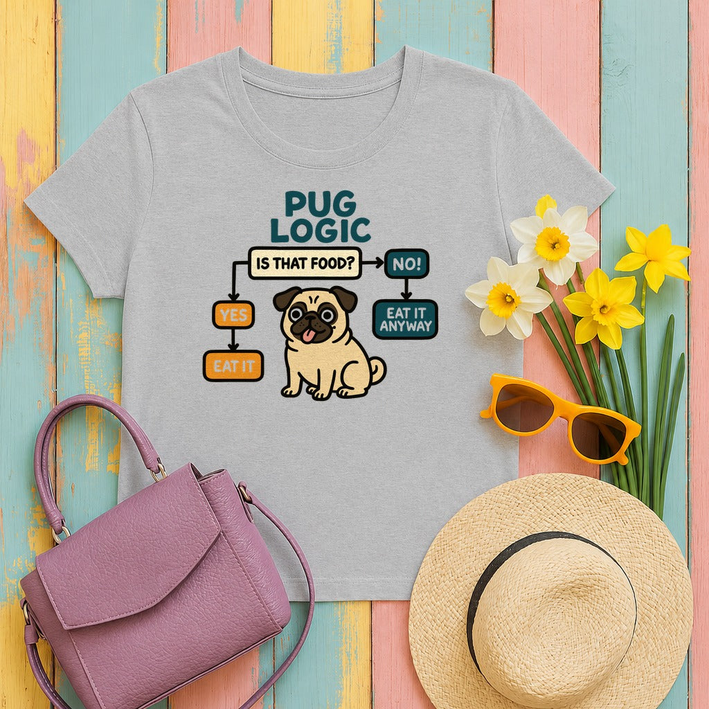 Pug Logic Flowchart Humor T-Shirt in Sport Grey