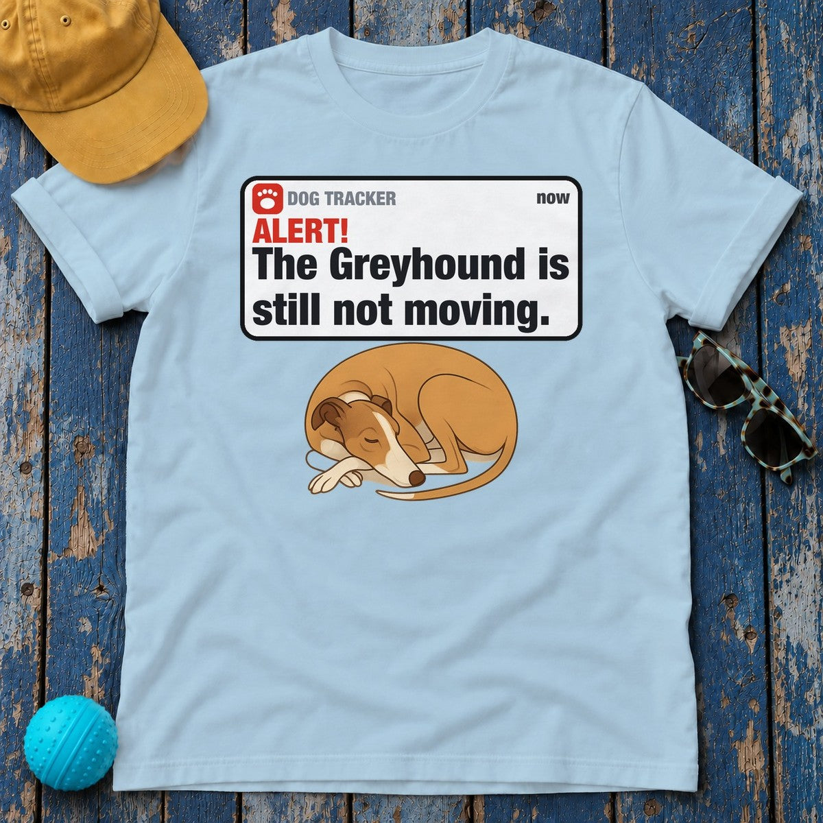 Greyhound Alert Still Not Moving Tee in Light Blue