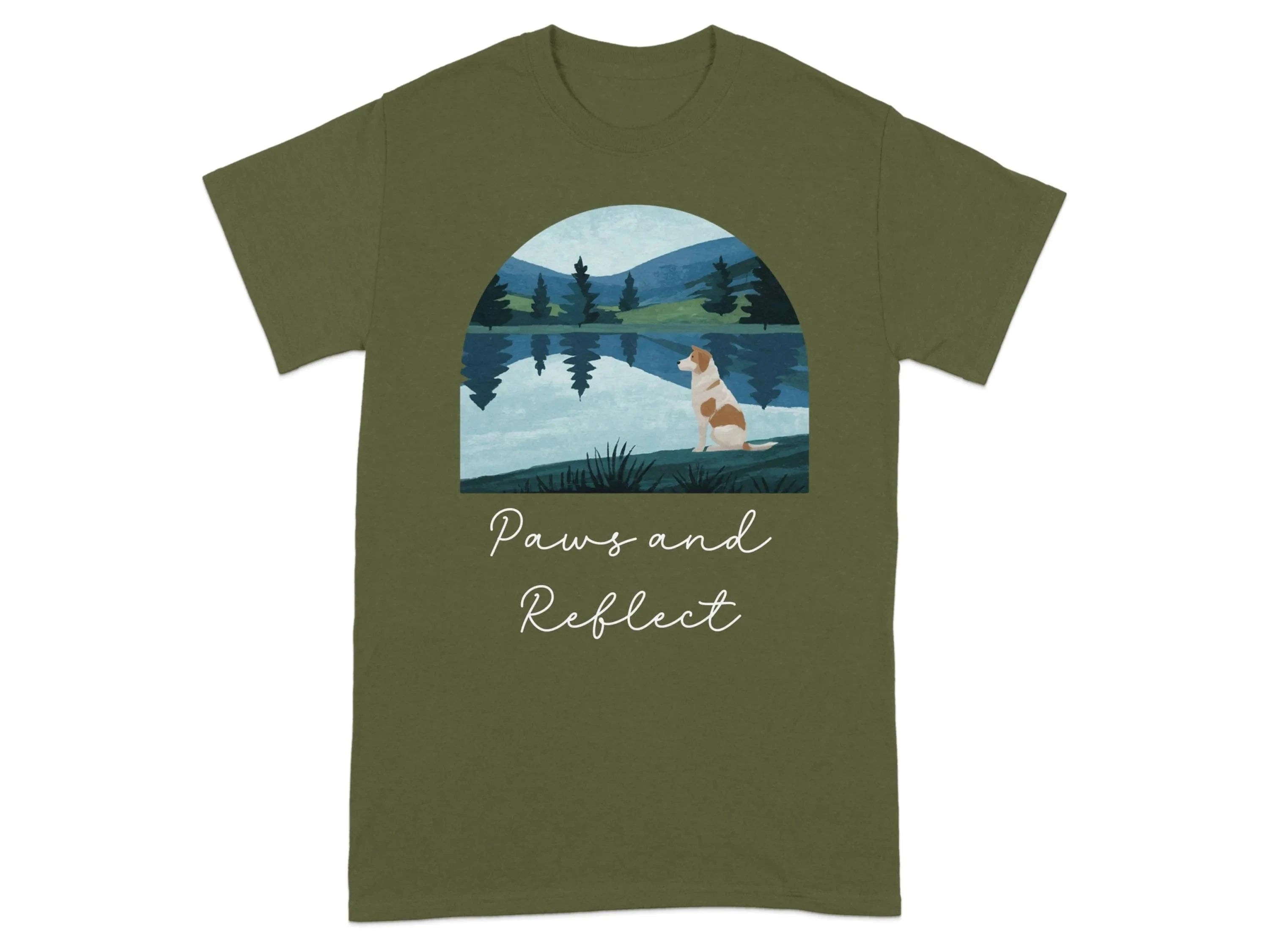Dog At Lake Nature Outdoors Landscape Scenic Art T-Shirt T-shirt