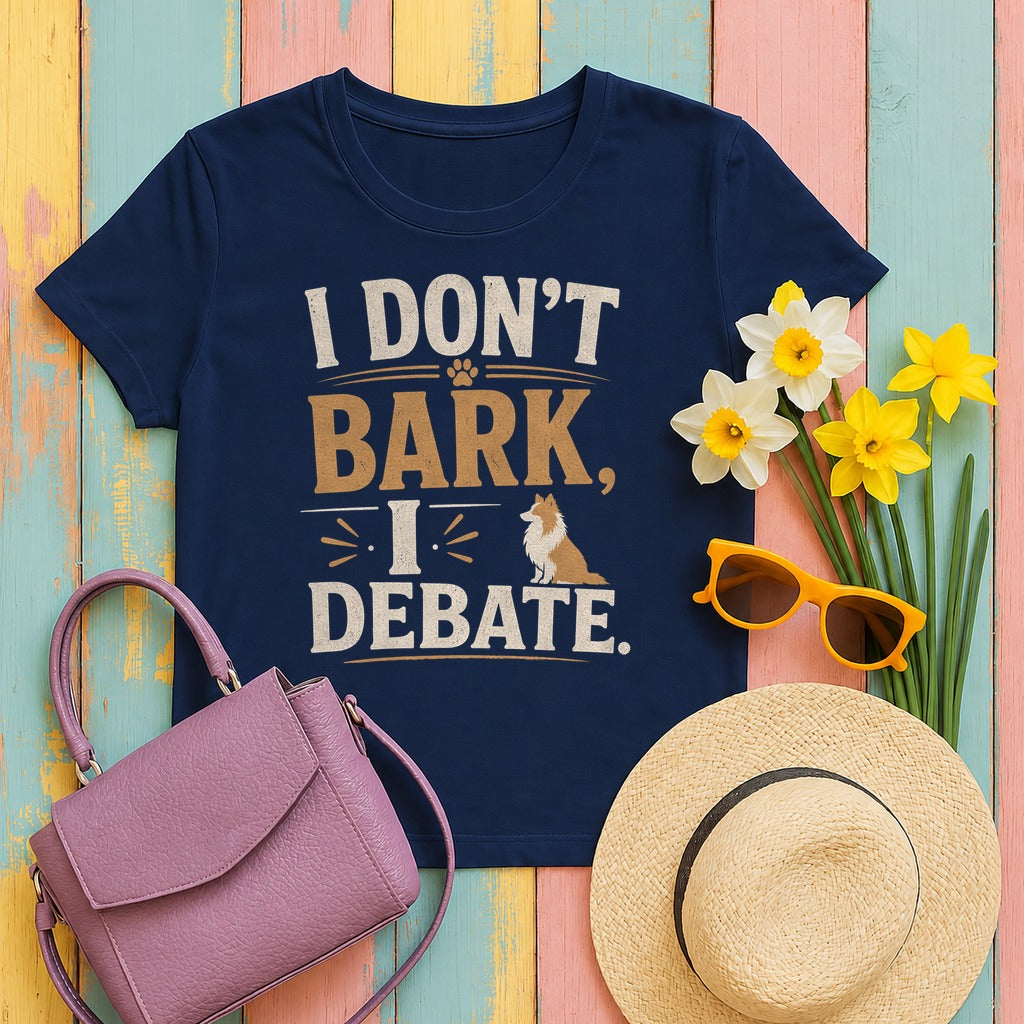 Witty Canine Debater Sheltie T-Shirt in Navy