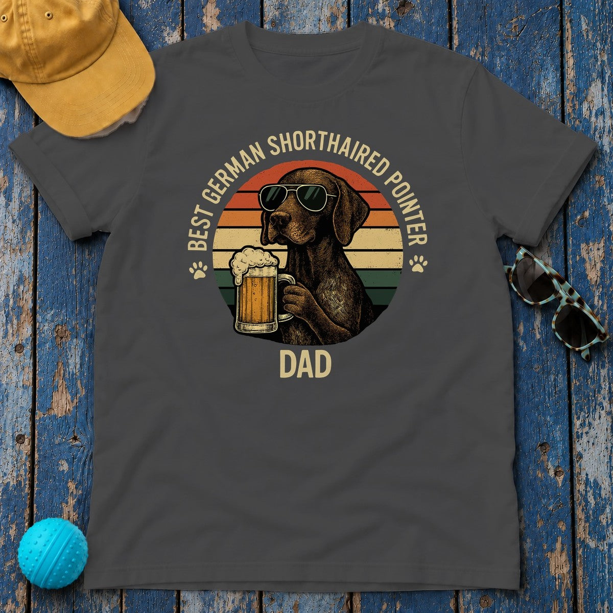 Best German Shorthaired Pointer Dad With Beer T-Shirt in Dark Heather