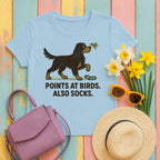 gordon setter points-at-socks tee flat lay hero