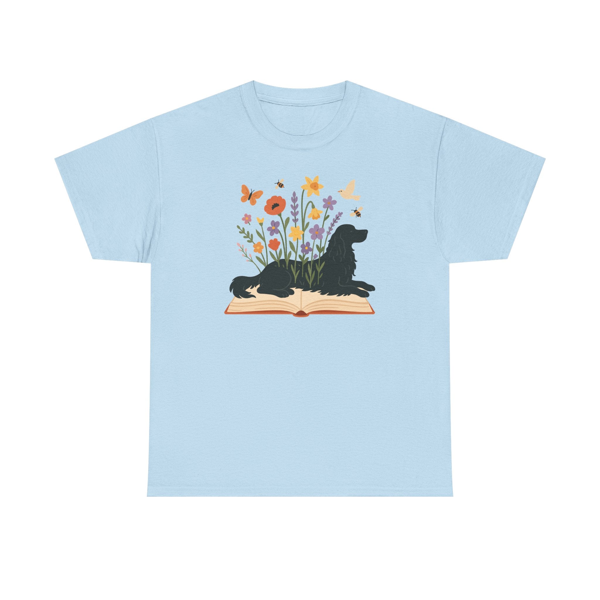 Gordon Setter Resting on Book Amidst Blooms Garden Art T-Shirt