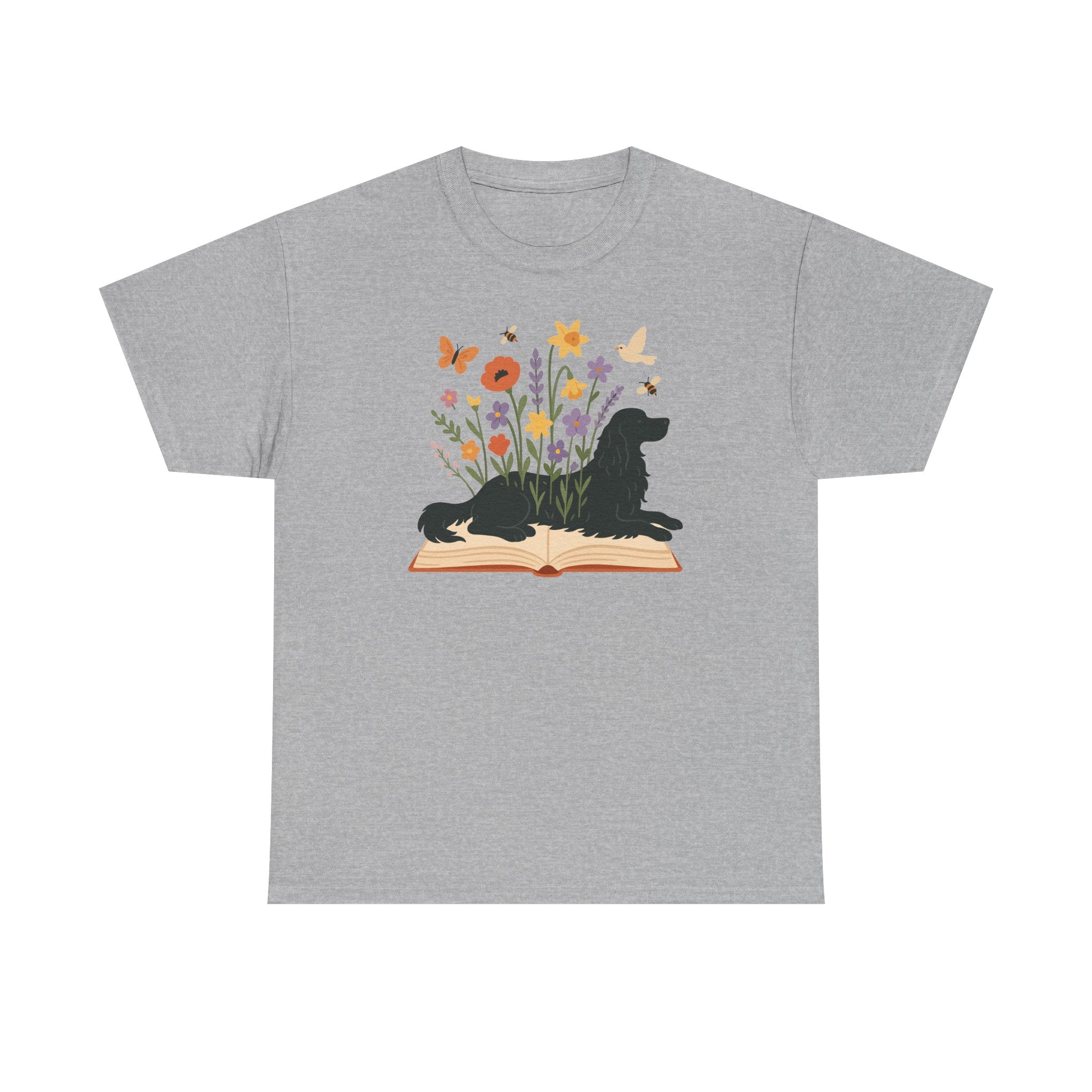 Gordon Setter Resting on Book Amidst Blooms Garden Art T-Shirt