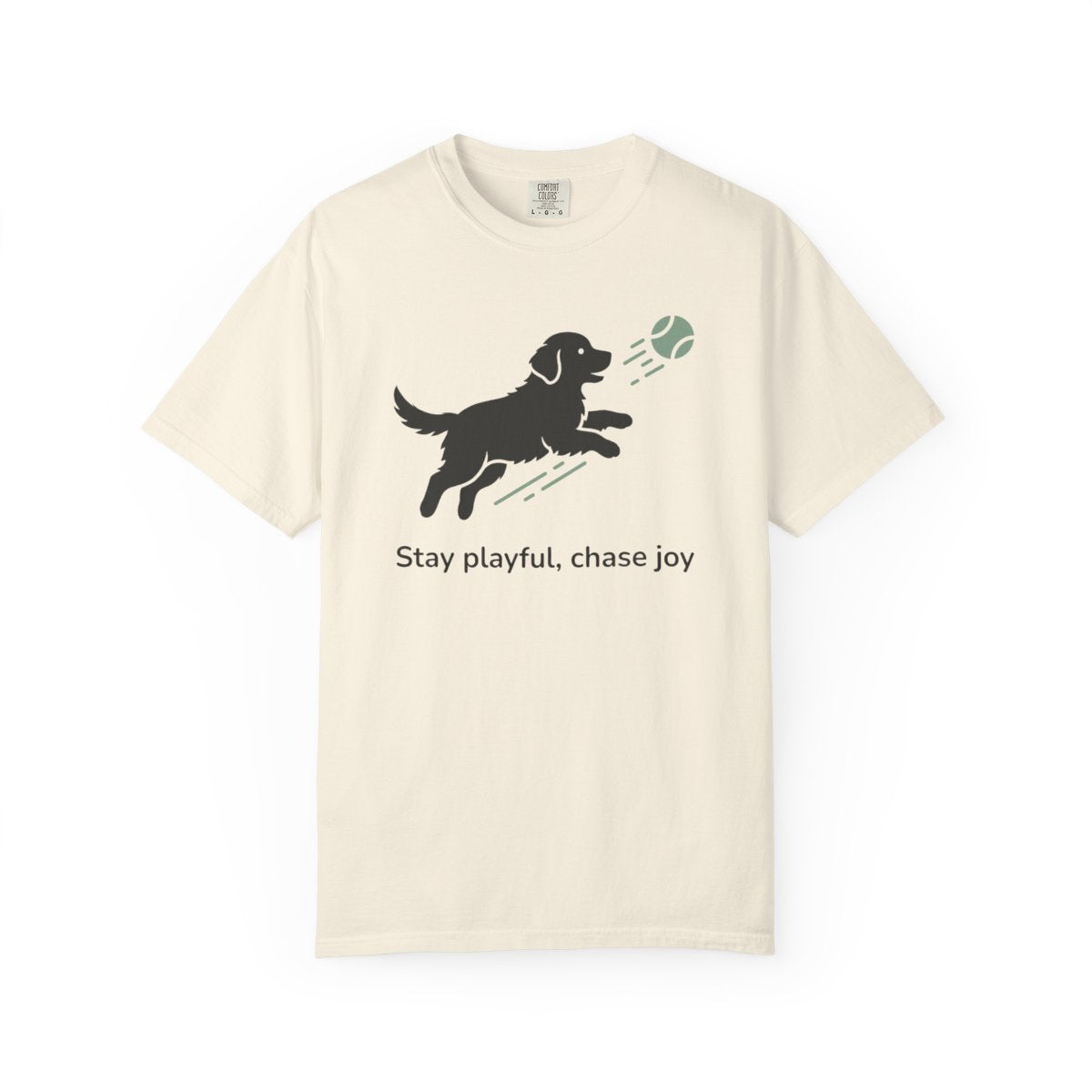 Stay playful chase joy dog and ball graphic T-shirt