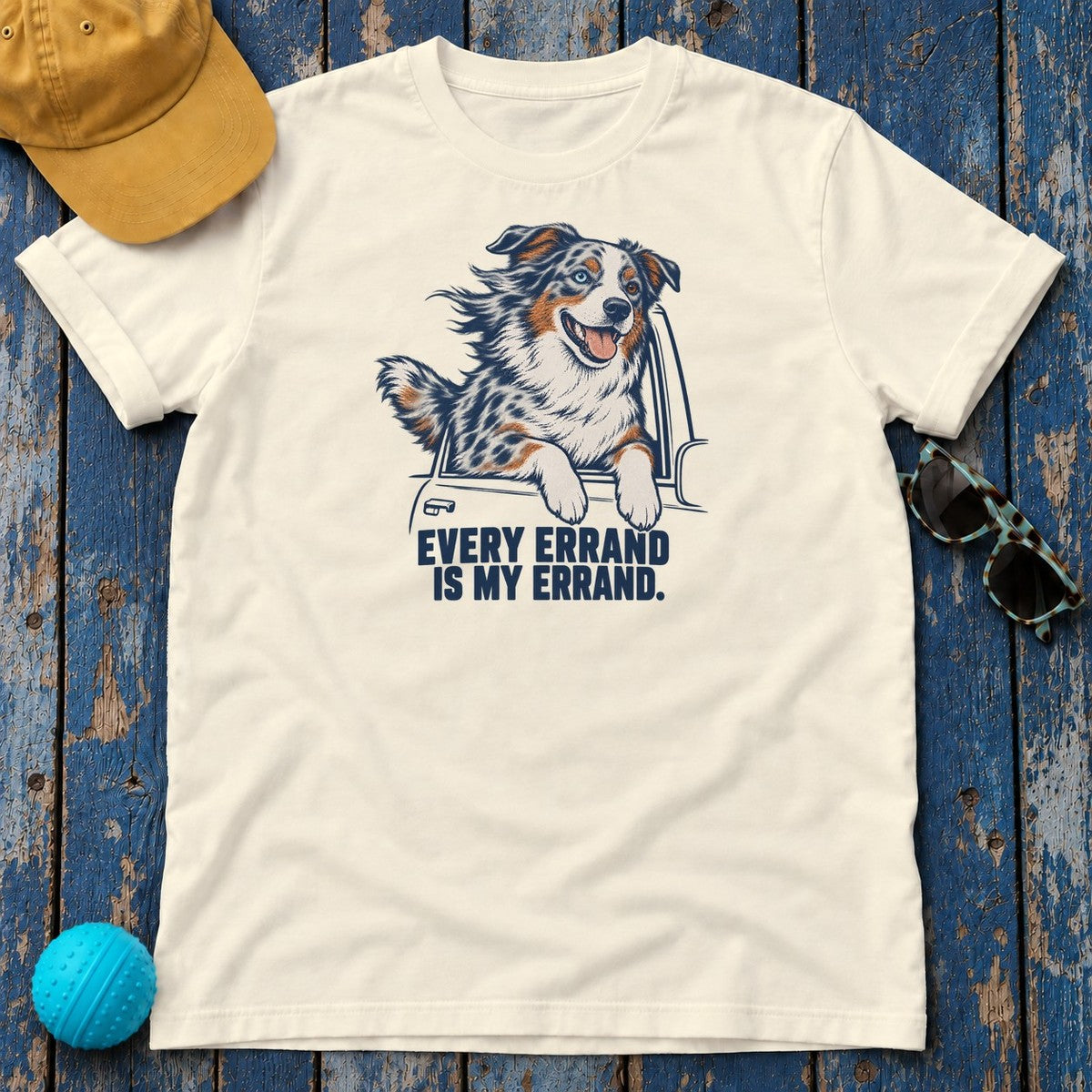 Every Errand Is My Errand Aussie T-Shirt in Natural - flat lay