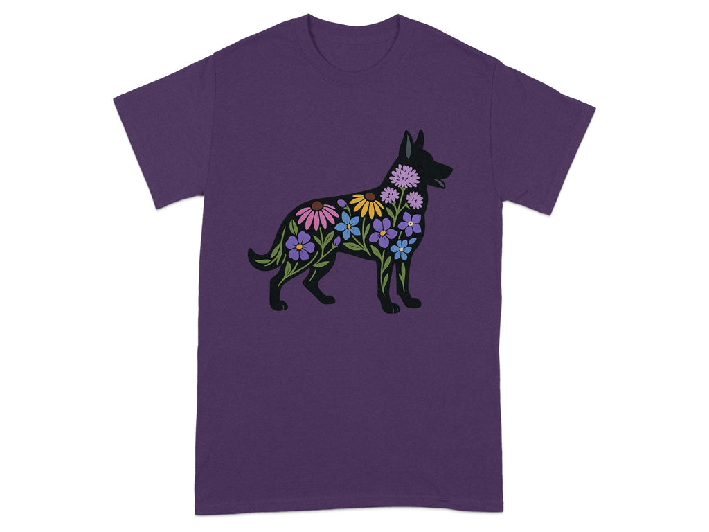 Colorful Floral Pattern Dog Design on Purple t-shirt product