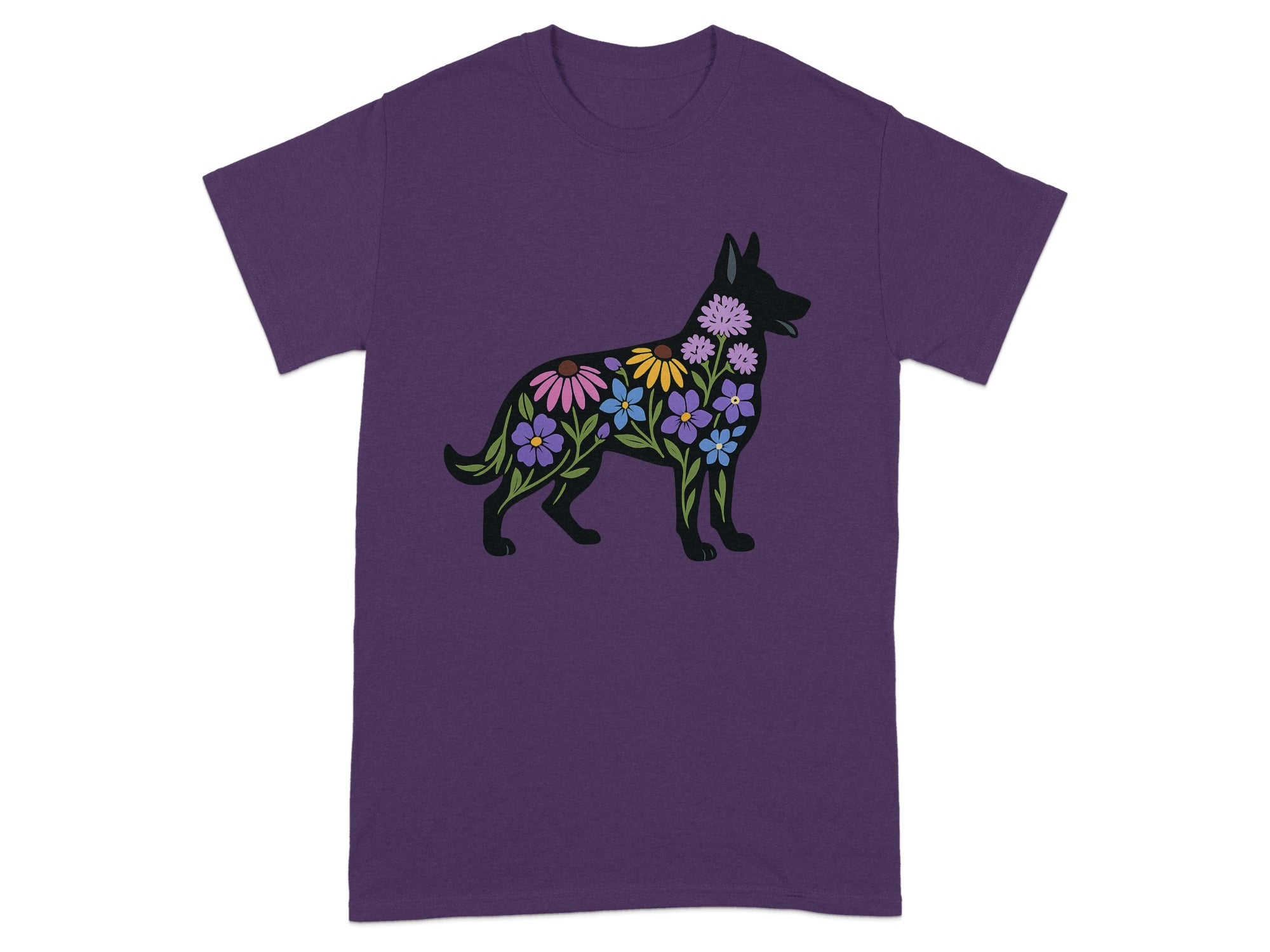 Colorful Floral Pattern Dog Design on Purple t-shirt product