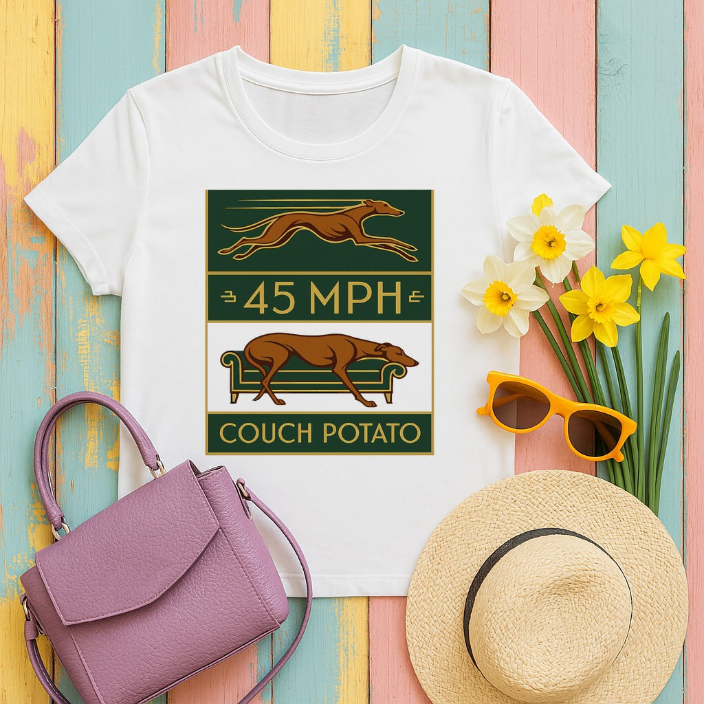 Greyhound 45 MPH Couch Potato Tee in White