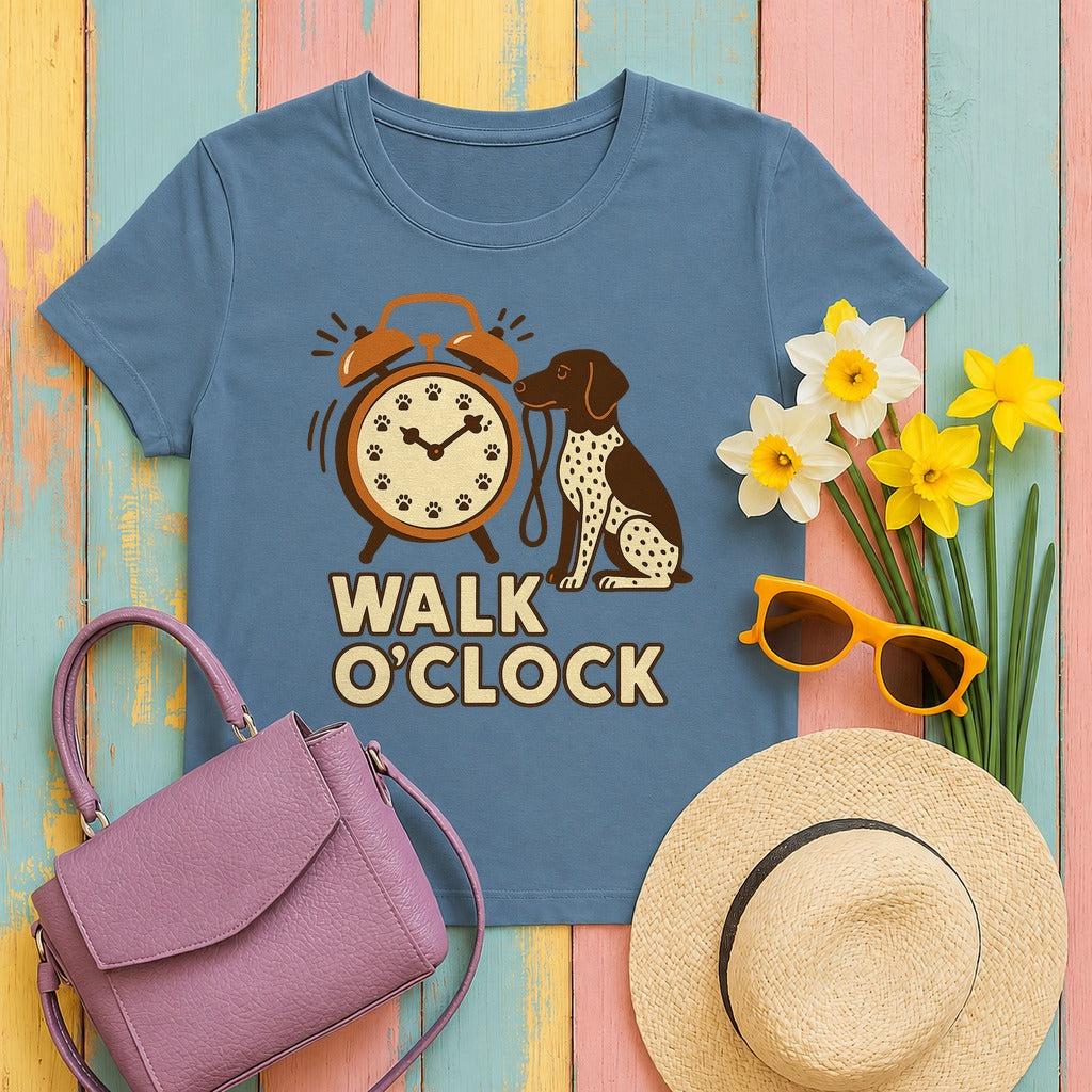German Shorthaired Pointer Walk O'Clock T-shirt in Steel Blue