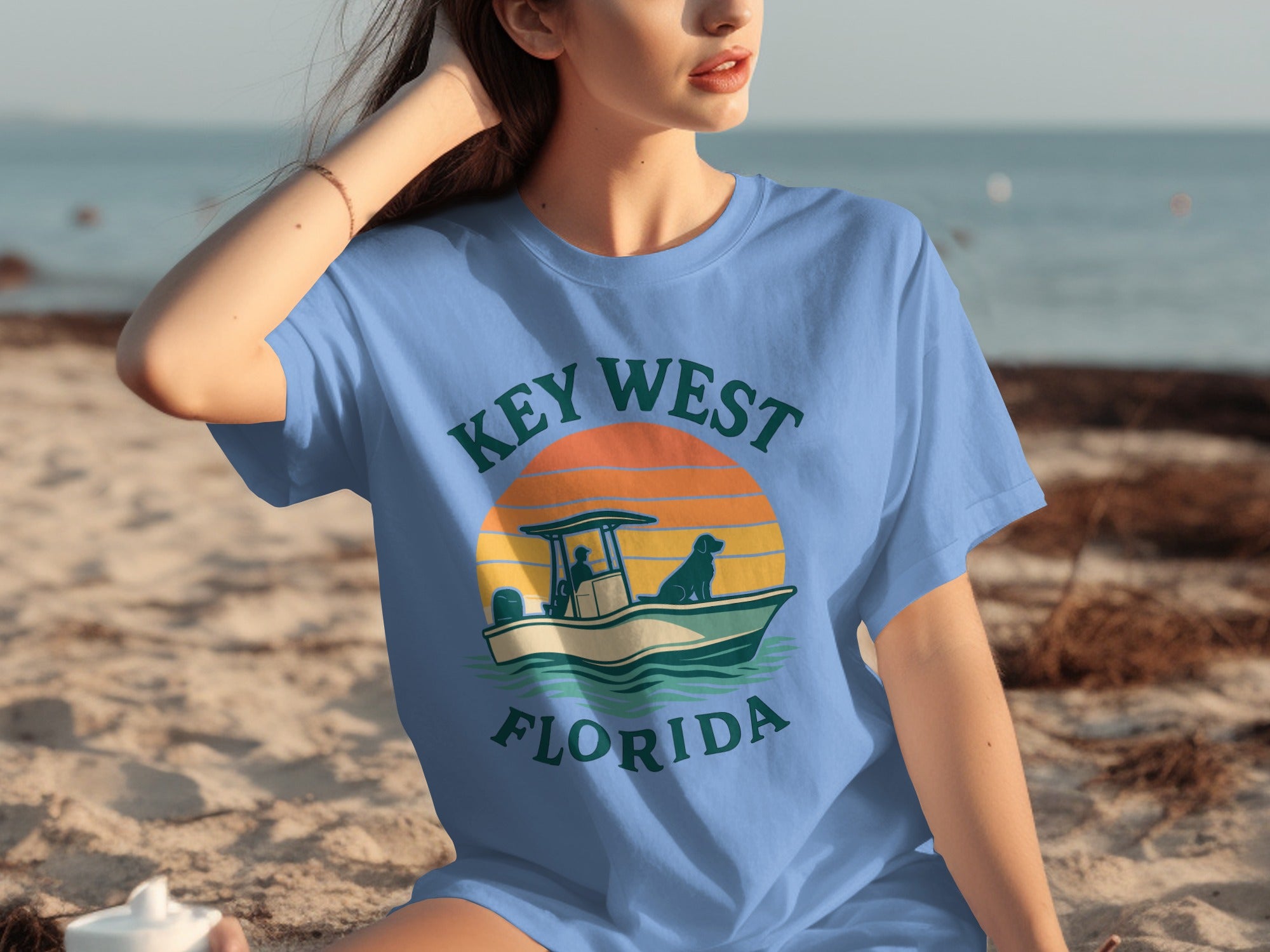 Key West Florida T-shirt with Boat Graphic product type
