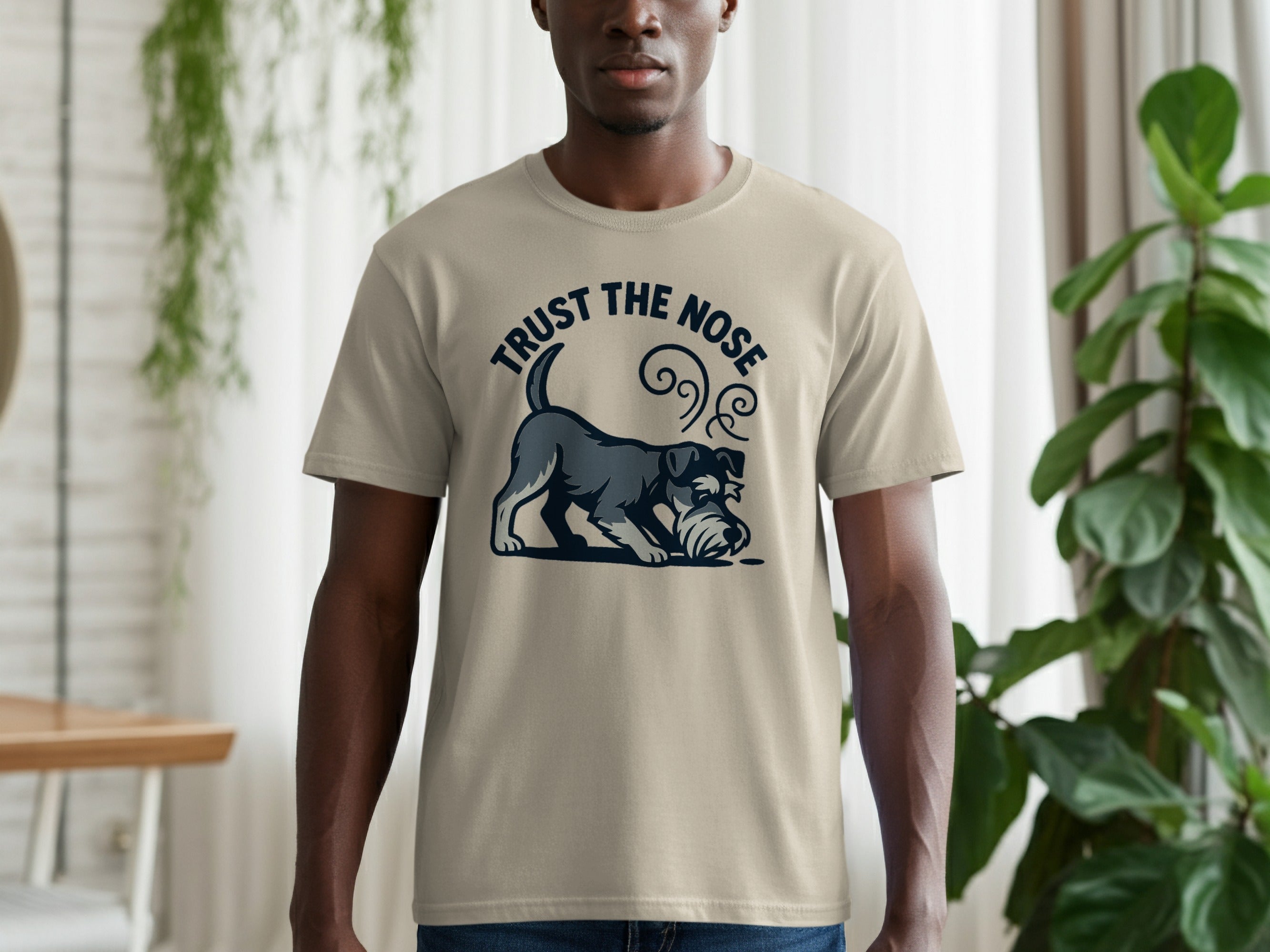 T-shirt with "Trust the Nose" text and a cartoon dog sniffs the ground.