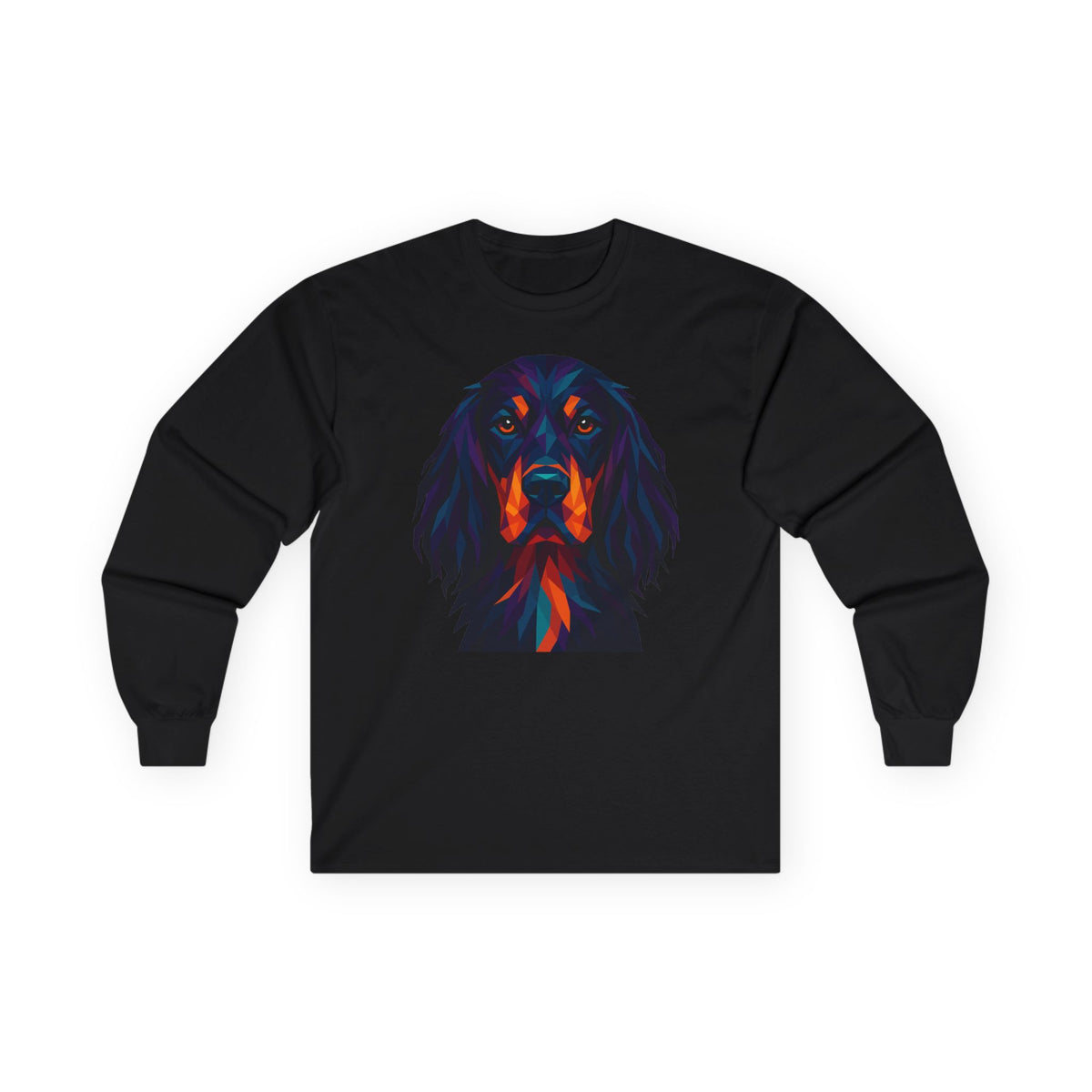 Polygon Art Style Gordon Setter Long Sleeve Tee in Black