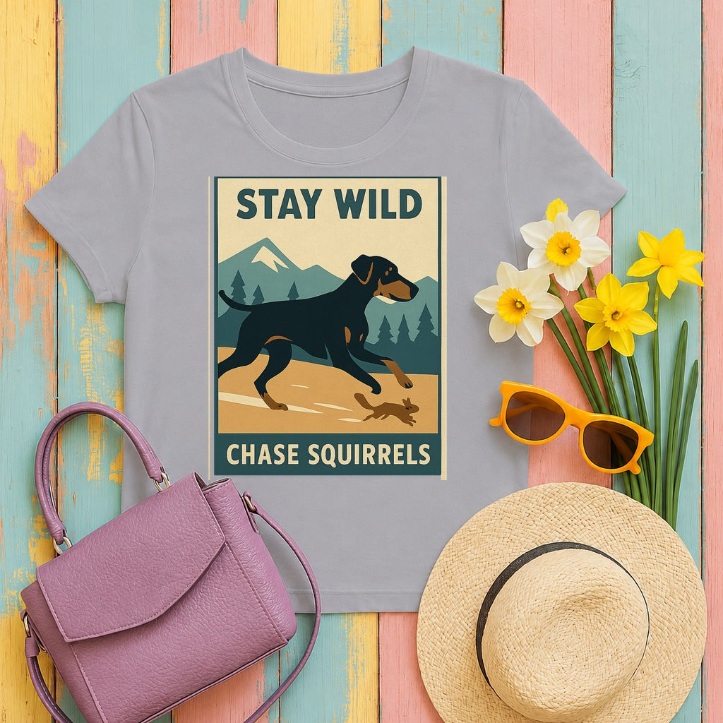 Doberman Stay Wild Chase Squirrels Tee in Athletic Heather