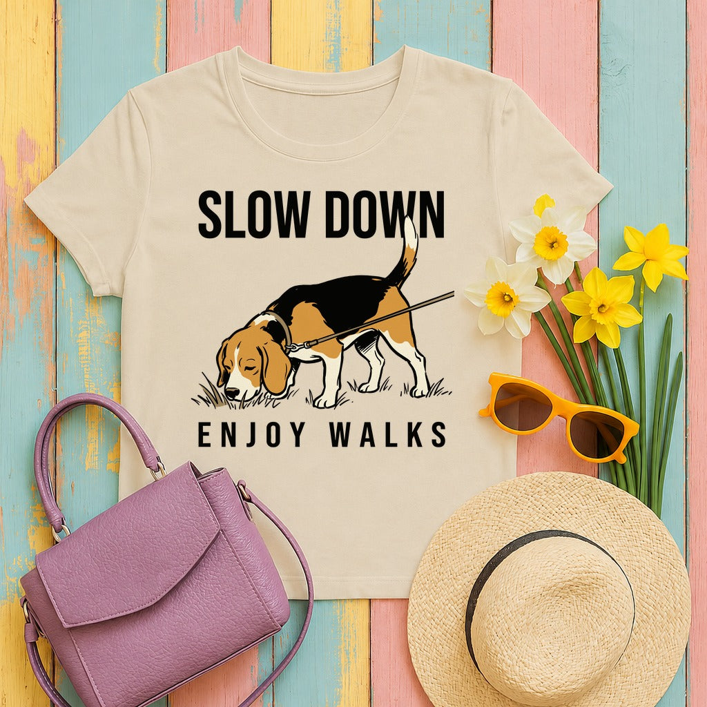 Slow Down Beagle T-shirt in Sand