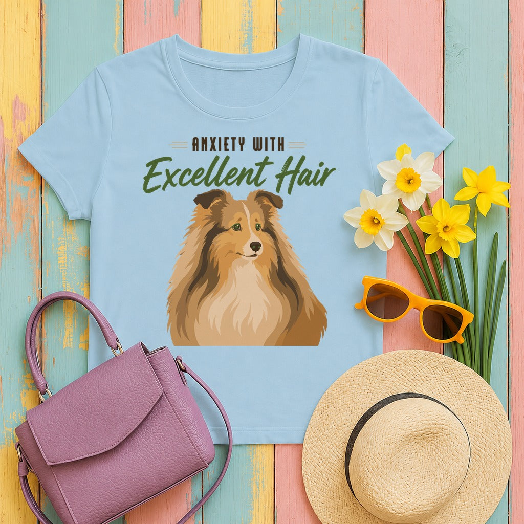 Sheltie Excellent Hair T-Shirt in Light Blue