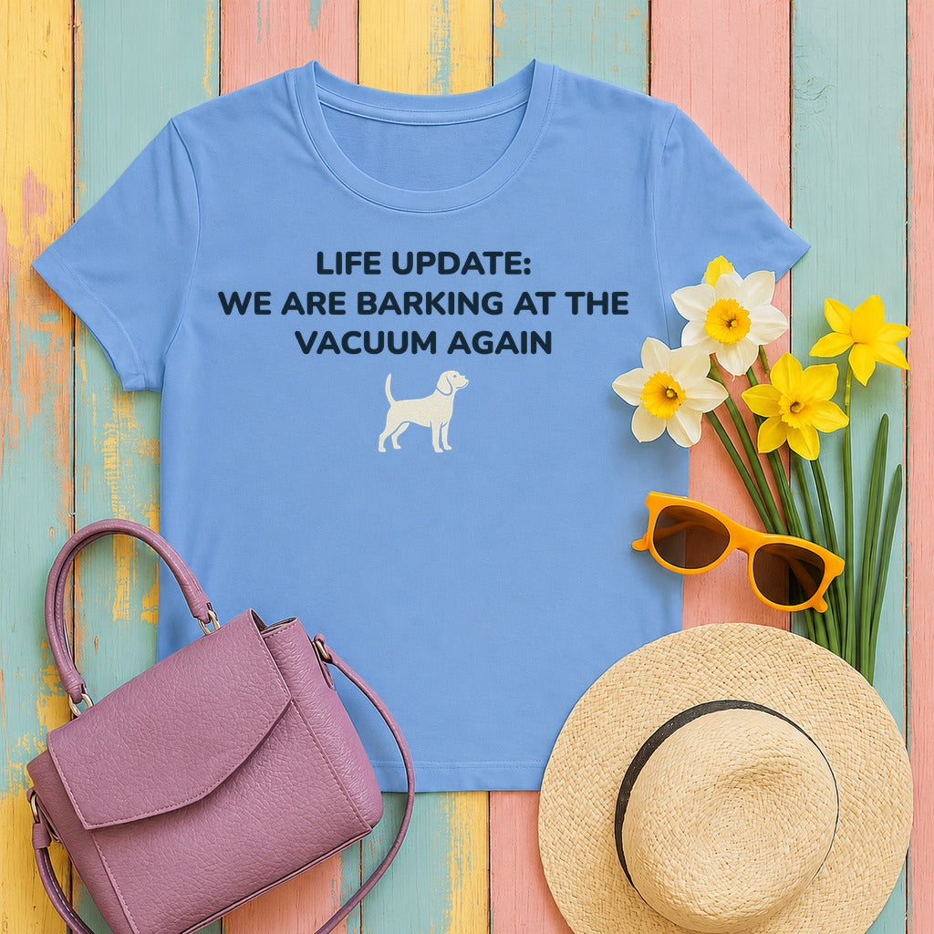 Beagle Barking at the Vacuum T-Shirt in Carolina Blue