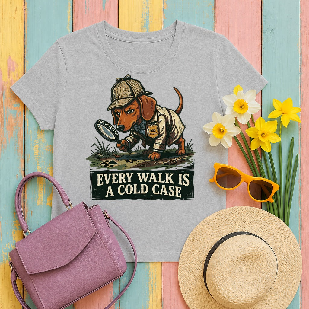 Sleuth Dachshund 'Cold Case' T-shirt in Sport Grey