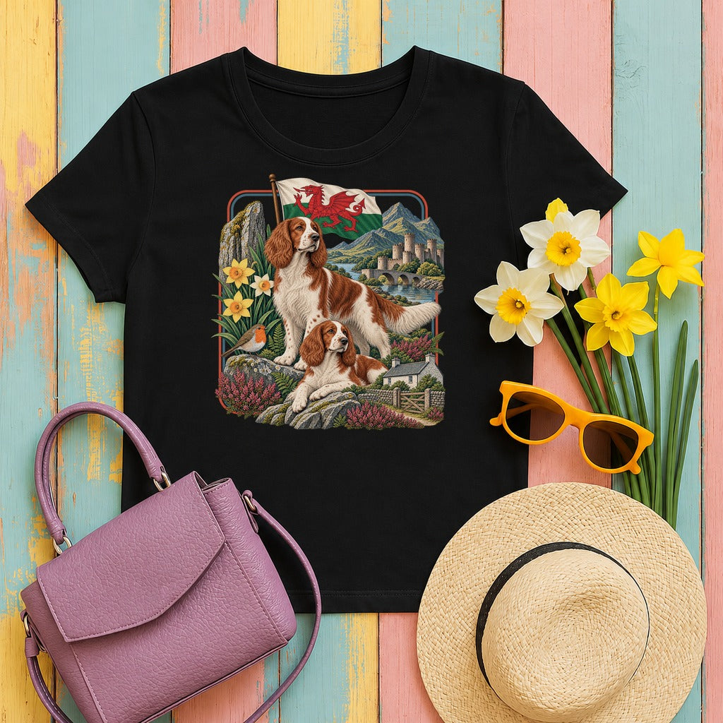 Welsh Springer Spaniel Wales Heritage tee, Black