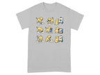 Yellow puppies create abstract art in nine panels, some messy, some clean.