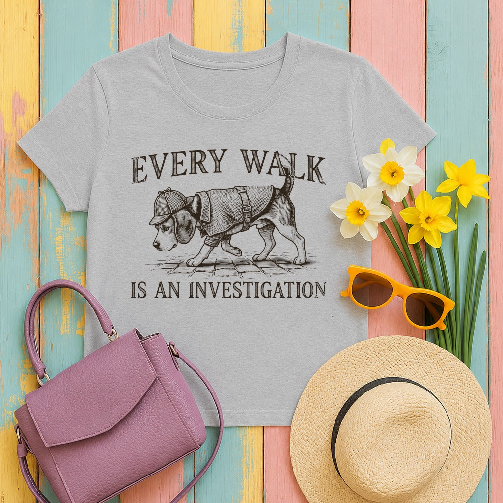every-walk-is-an-investigation-beagle tee flat lay hero v8