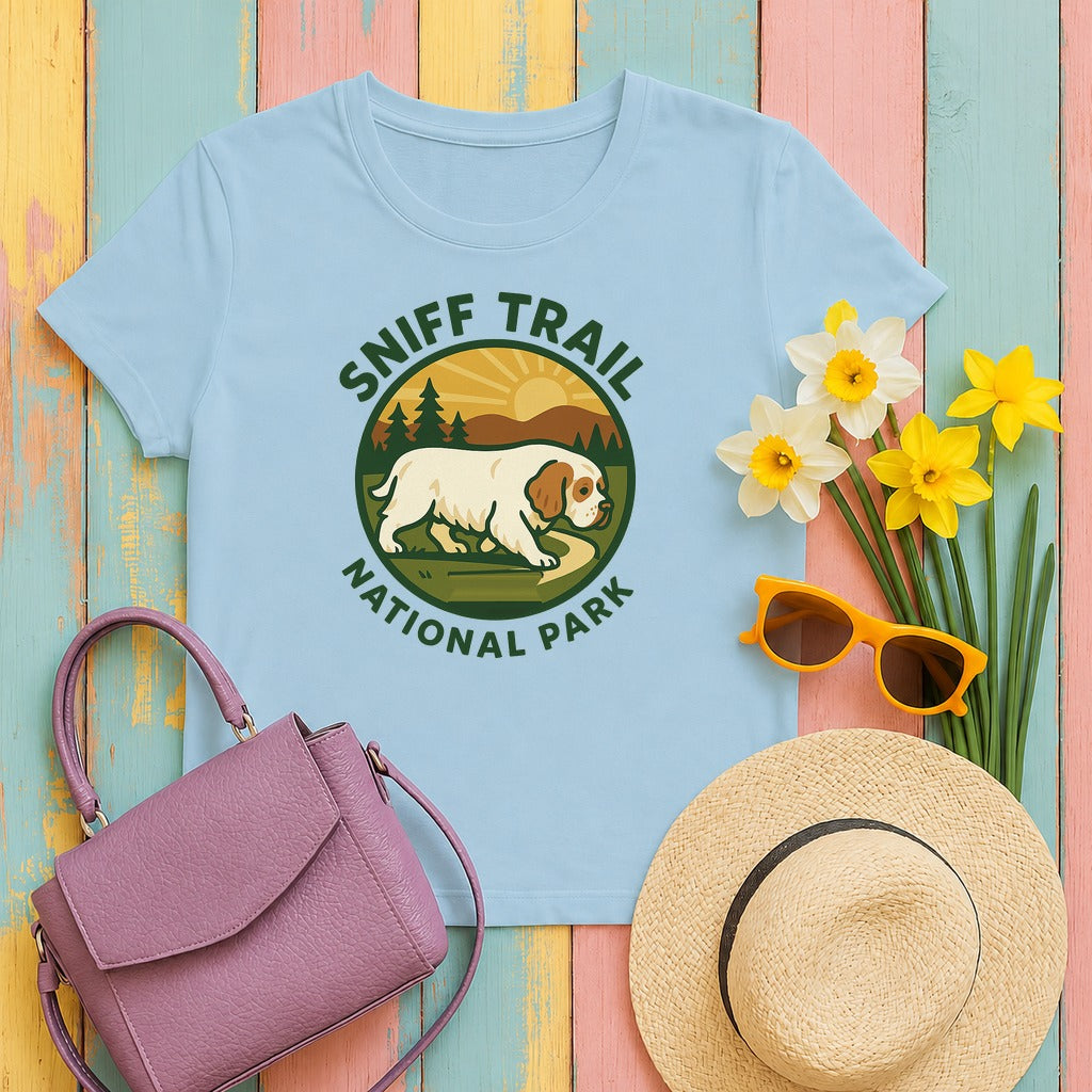 Clumber Sniff Trail National Park Tee in Light Blue