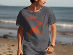 Dark gray t-shirt with an orange corgi graphic and text.