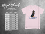 Gildan 5000 size chart with t-shirt graphic and text "Elegant".
