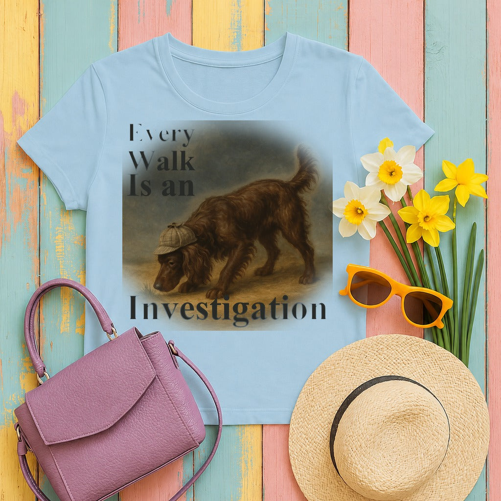 Boykin Spaniel Every Walk Is an Investigation T-shirt in Light Blue