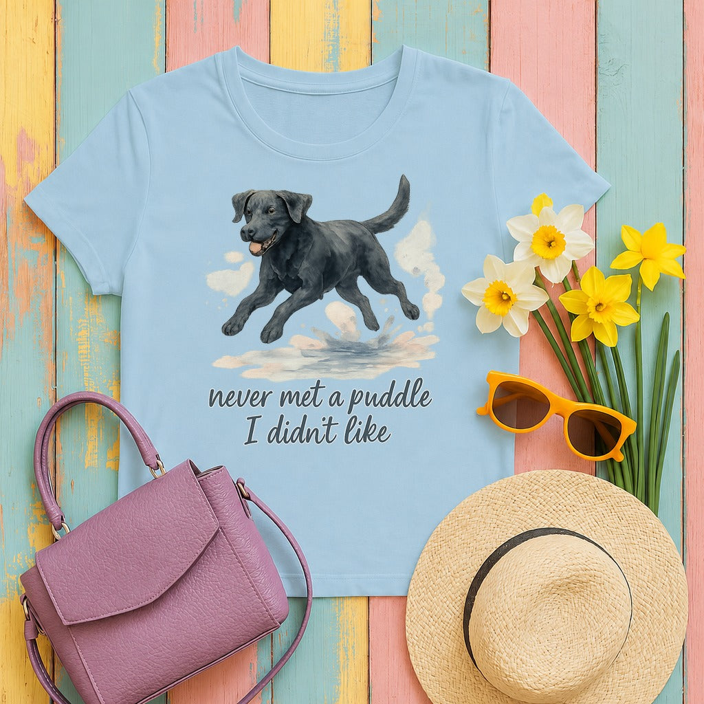 Black Lab Never Met a Puddle T-shirt in Light Blue
