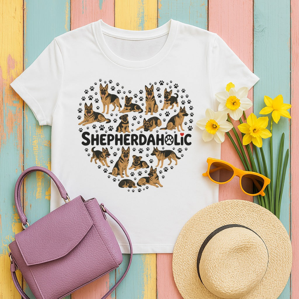 Shepherdaholic Heart German Shepherd T-Shirt in White