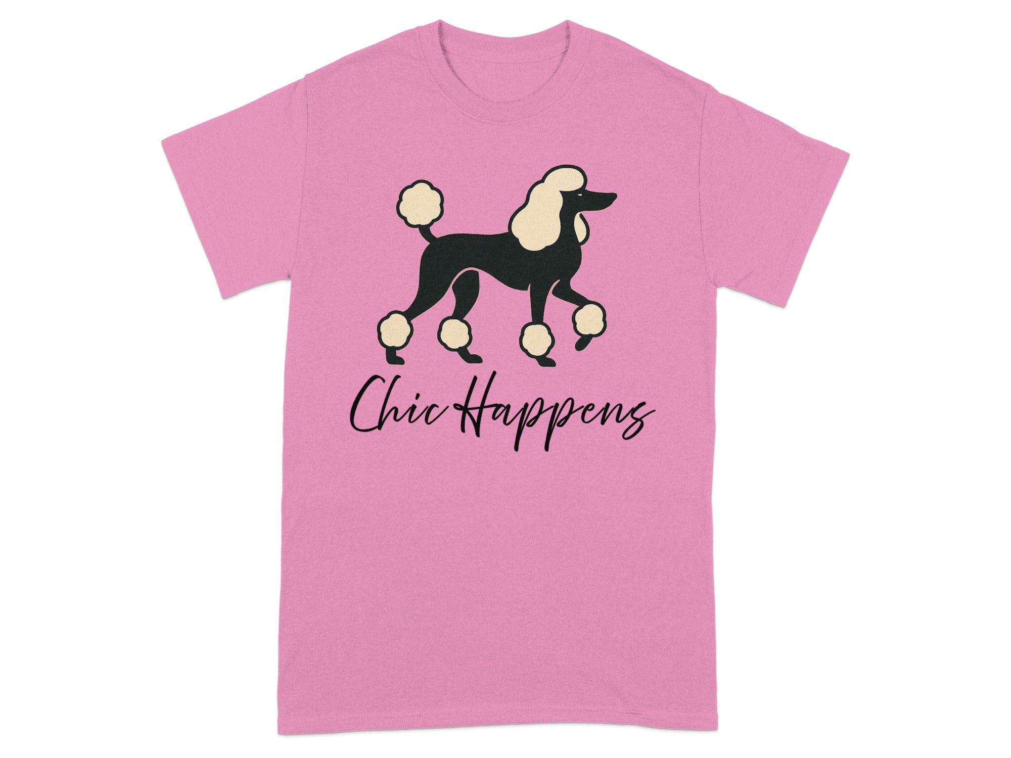 Chic Happens Pink Poodle Design T-Shirt