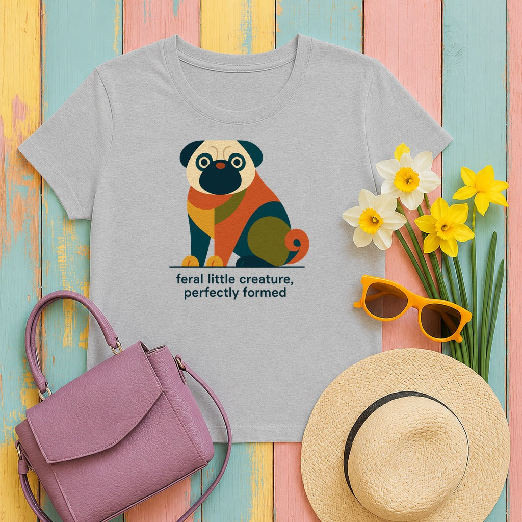 Feral Little Creature Pug Art T-Shirt in Sport Grey