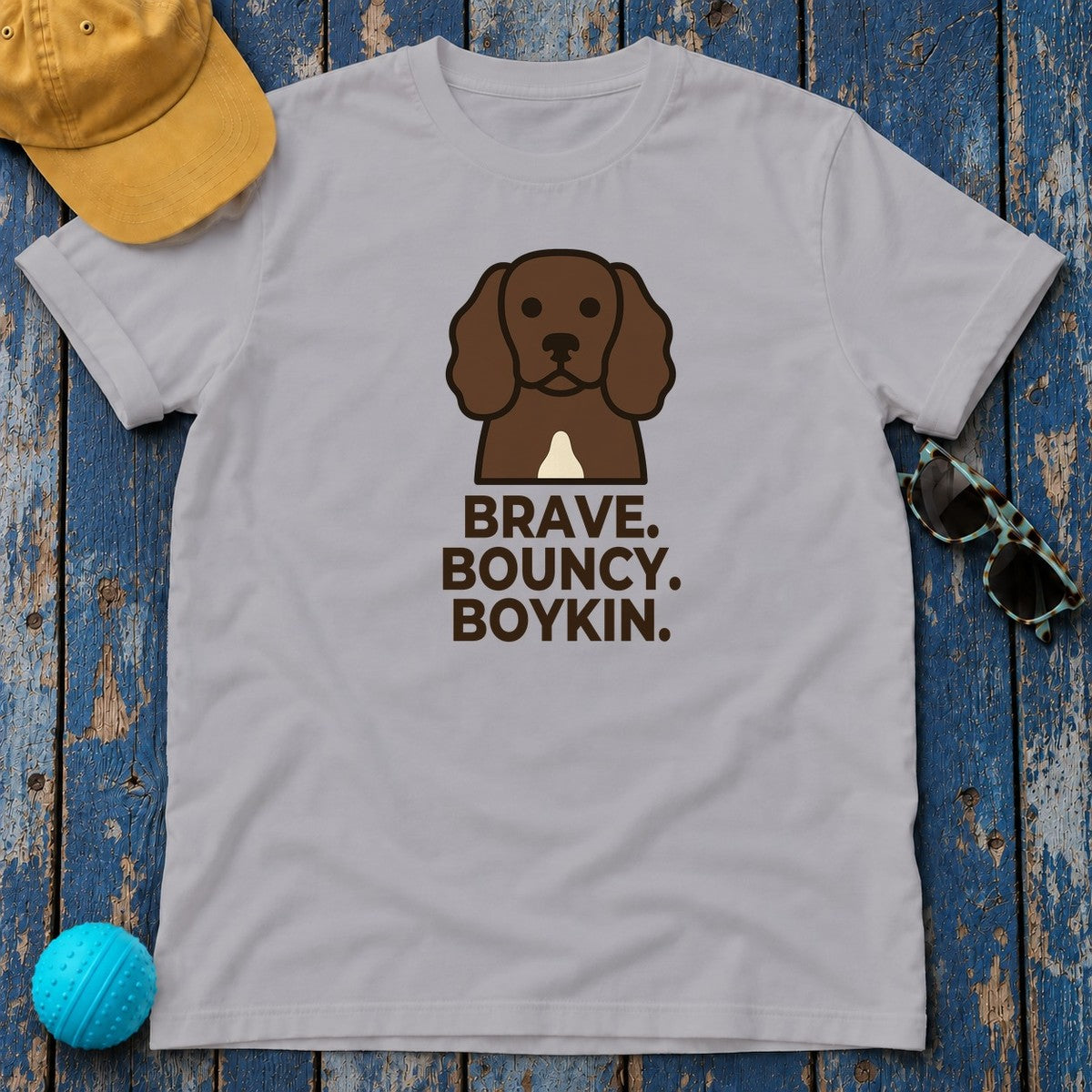 Brave. Bouncy. Boykin. Boykin Spaniel T-Shirt in Athletic Heather