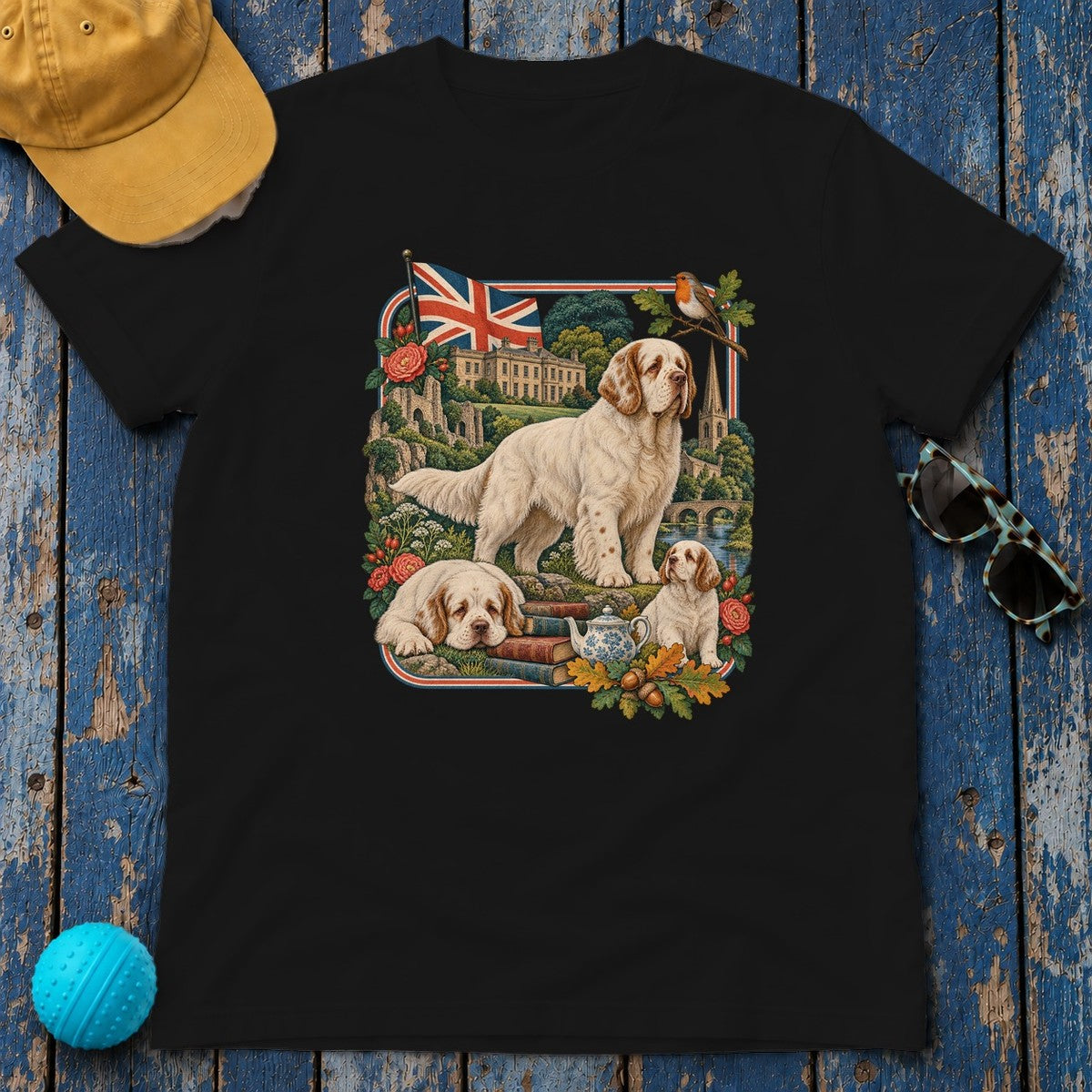 Clumber Spaniel England Heritage T-Shirt in Black