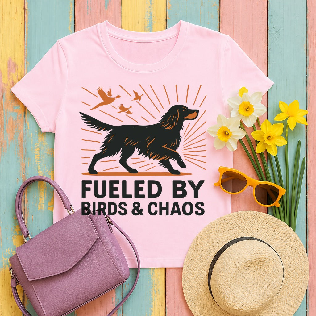 Fueled By Birds And Chaos Gordon Setter T-Shirt in Light Pink