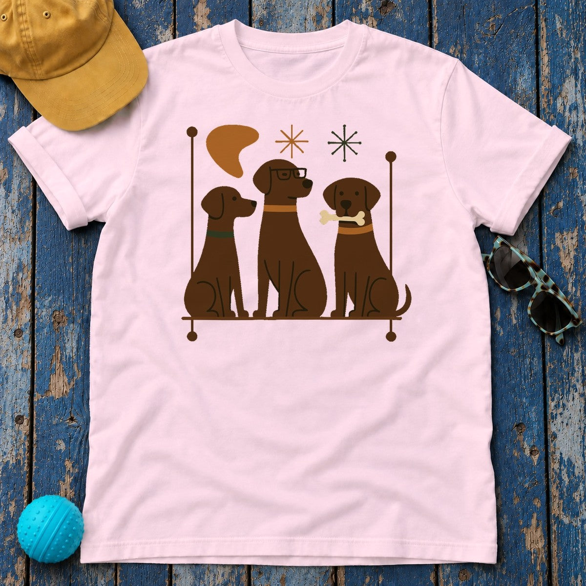 Mid-Century Chocolate Labs T-Shirt in Light Pink
