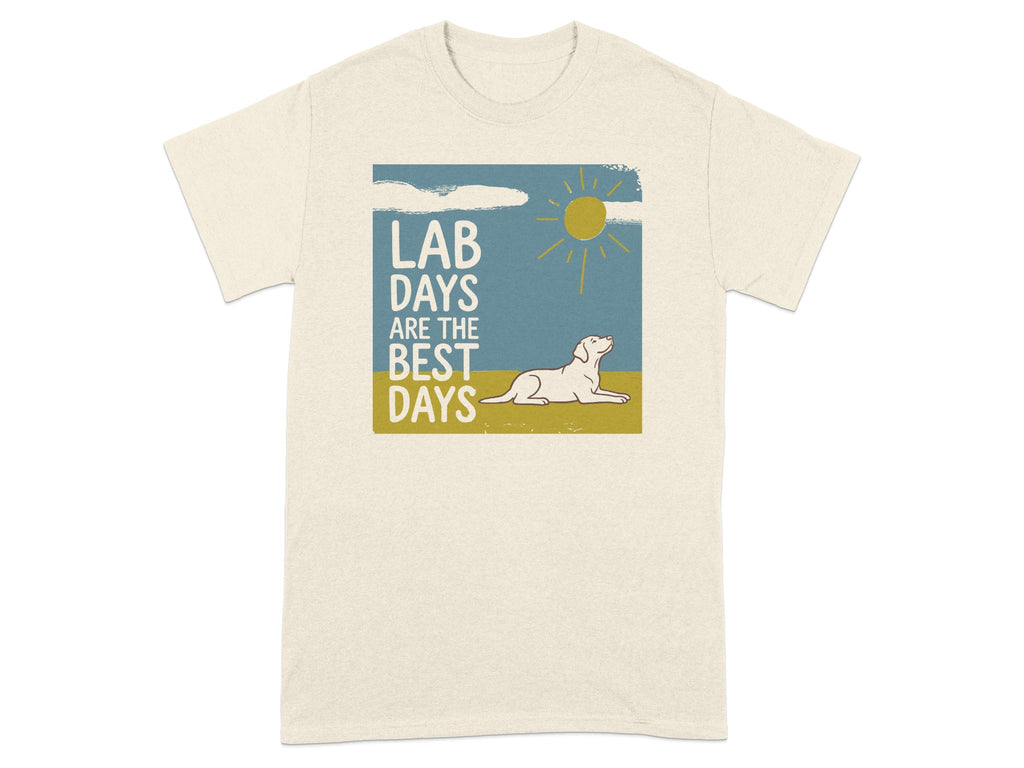 Cream t-shirt with illustration of a dog and text "LAB DAYS ARE THE BEST DAYS".