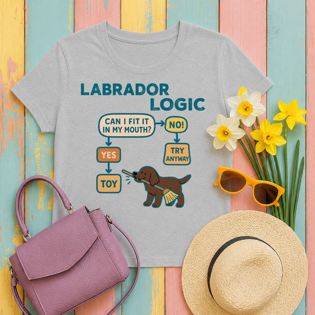 Chocolate Labrador Logic Flowchart T-Shirt in Sport Grey