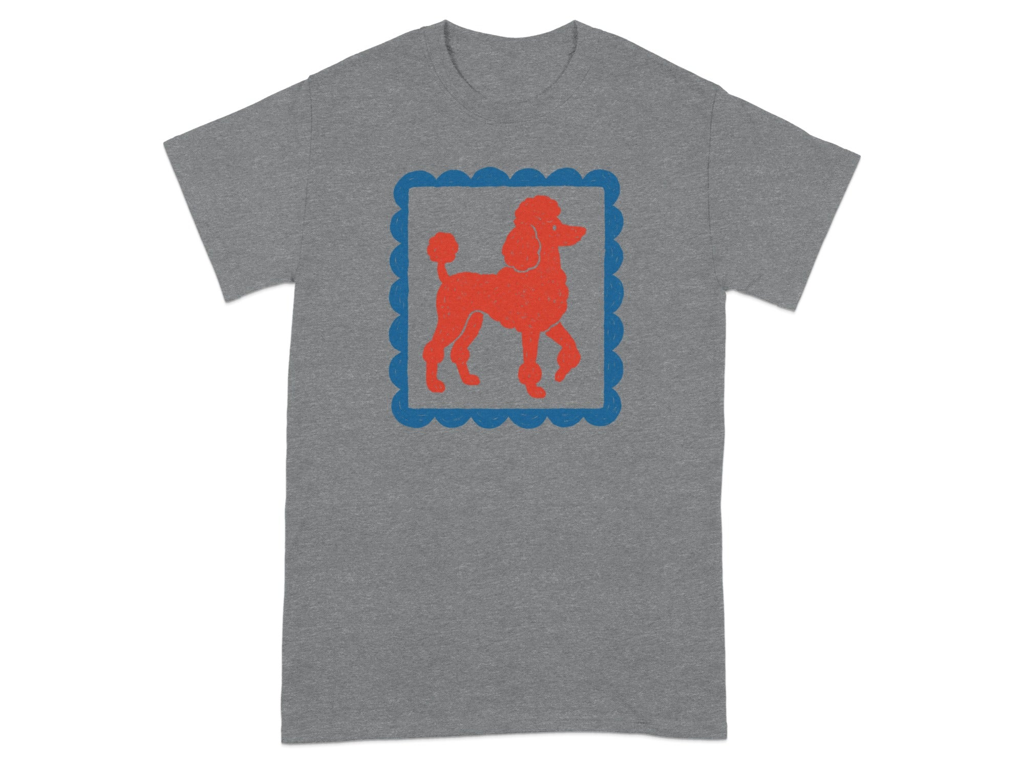 Vintage Red Poodle Graphic on Grey T-shirt