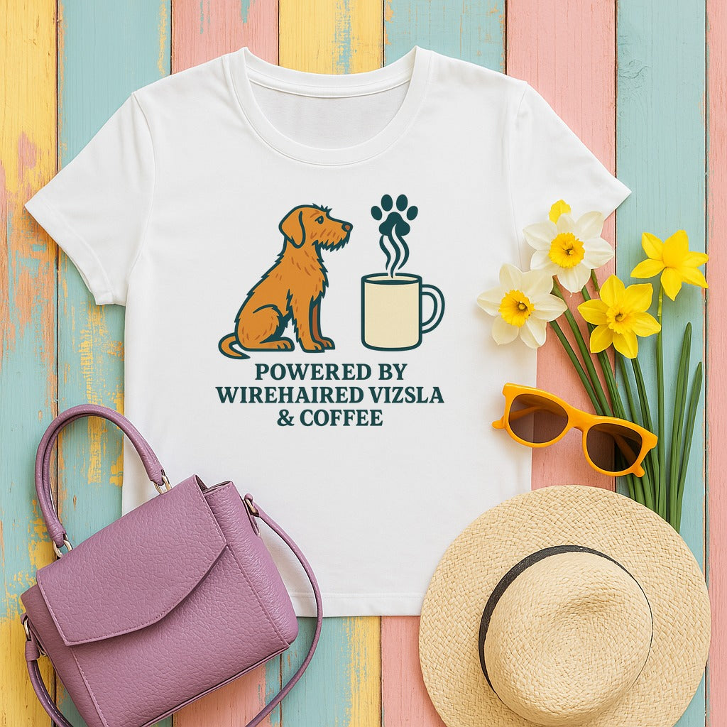 Powered by Wirehaired Vizsla & Coffee Tee in White