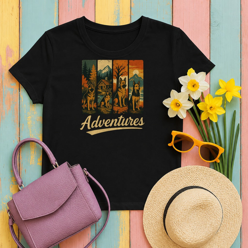 German Shepherd Adventures in Nature T-Shirt in Black